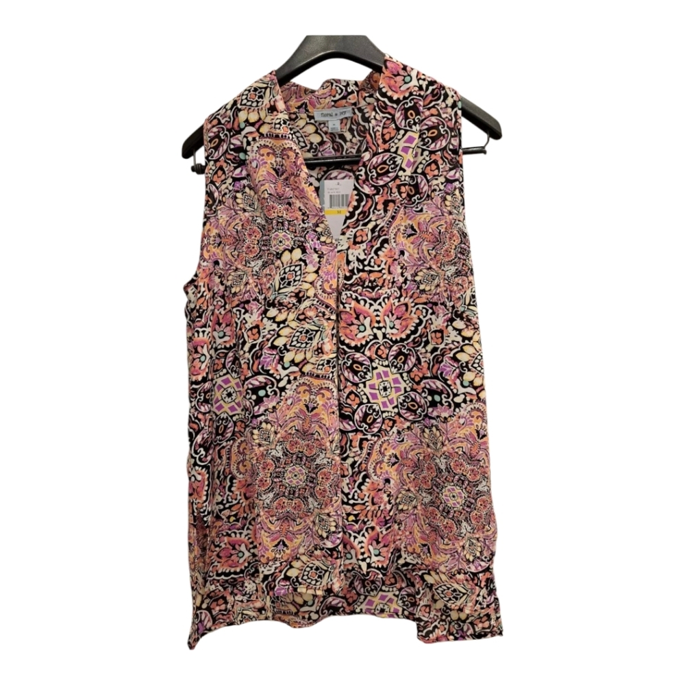Floral & Ivy Sleeveless Print Blouse - Pink & Black Sm,M,XL